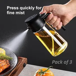 Pack of 3 Glass Olive Oil Sprayer for Cooking - 2 in 1 Olive Oil Dispenser for Kitchen Gadgets, Air Fryer, Salad, and BBQ - Black