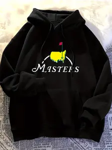 Men'S Black Masters Golf Graphic Hoodie - Casual Pullover with American Flag & Golf Ball Design, Long Sleeve, Regular Fit, FallWinter Fashion, Golf Apparel