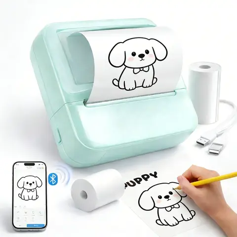 Portable Mini Monochrome Bluetooth Thermal Label Printer, Compact Portable Label Maker for Android & iOS Phones, Inkless Wireless Device for List, Memos, Photos, QR Codes, Bookmarks Daily Tasks