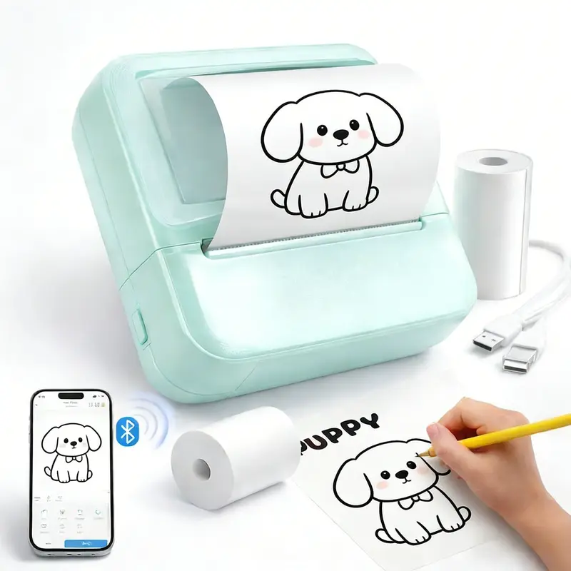 Portable Mini Monochrome Bluetooth Thermal Label Printer, Compact Portable Label Maker for Android & iOS Phones, Inkless Wireless Device for List, Memos, Photos, QR Codes, Bookmarks Daily Tasks