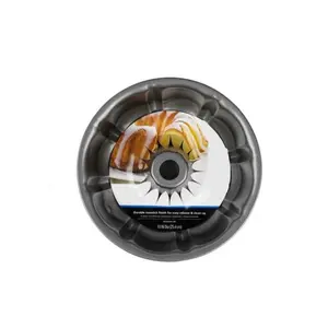 10" Round Fluted Cake Pan – Nonstick Carbon Steel Bakeware for Perfect Cakes, Gray