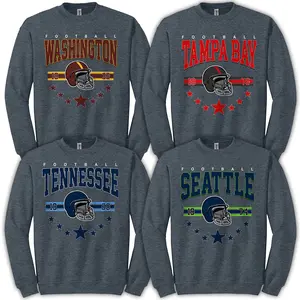 Retro All Team Football Sweatshirt – Vintage Gildan 90s Varsity Crewneck in Dark Heather, Classic Unisex Long Sleeve