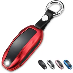 for Tesla Key Fob Cover with Keychain  with Tesla Model S/3/Y Keyless Protection Case Smart Remote Accessory (Red)