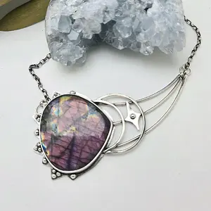 Jen's Jewels Purple Labradorite Celestial Statement Necklace, Purple Labradorite Necklace, Unique Handmade Silver Jewelry