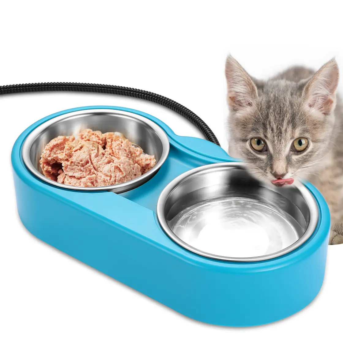 EVERBETTERUS Heated Water Bowl 46OZ for Outdoor Heated Pet Bowl Stainless Steel Heated Water Bowls Food Warmer, Double Heated Pet Bowl for Feral Cat Feeding Station Provide Non Freezing Water in Winter