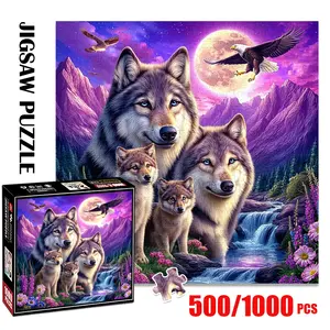 1pc 1000 piece adult puzzle 58x58cm Wolves, Eagles, Mountains and Moon in Scenic Landscape 500 pieces of paper puzzle, suitable for adults and families, large-scale DIY puzzle interactive toy game