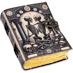 Book of Spells Leather Bound Luna  Journal Deckle  Paper Grimoire Morpho Butterfly Printed Diary Notebook Spiral Gothic Notebook Antique  Book for Men and Women (The Lovers - Black)