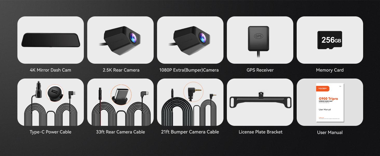 WOLFBOX G900 Tripro Bumper Version 3 4K Mirror Dash Cam with STARVIS 2 IMX678 Night Vision 5.8GHz WiFi Voice Control 256GB Card GPS Included Automotive Dashcam TikTokShopHolidayHaul