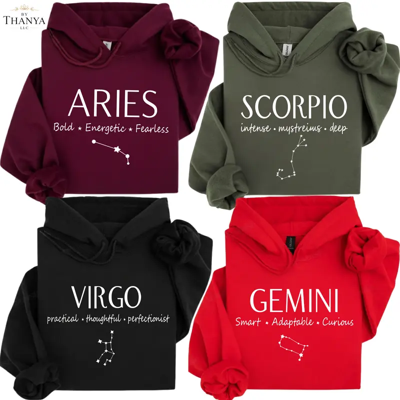 zodiac puff print hoodie - TikTok Shop
