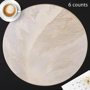 Round Leaf Pattern Placemat, 6 Counts Exquisite Non-slip Table Mat, Washable Placemat for Home Kitchen Dining Room Decor, Coasters, Kitchen Decorative Placemat