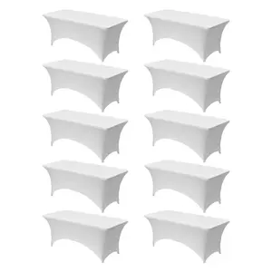 VEVOR 10 Pack Table Cloth for 6FT Rectangular Fitted Events, Wrinkle-Resistant Stretch White Table Covers, Washable Spandex Tablecloth Protector, for Party, Wedding, Cocktail, Banquet, Festival