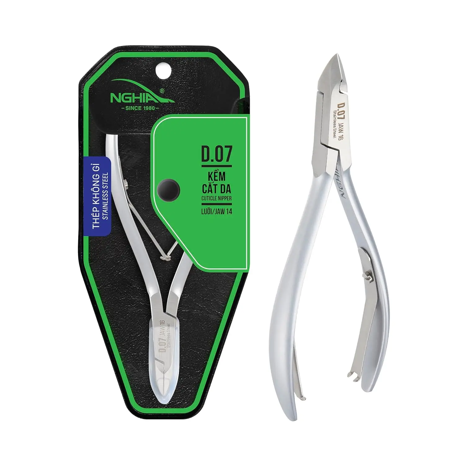 NGHIA D-07 Cuticle Nipper, Sharp 14-Jaw Stainless Steel Cuticle Remover Tool, Aesthetic Ergonomic Design for Professional & Pedicure at Home Use