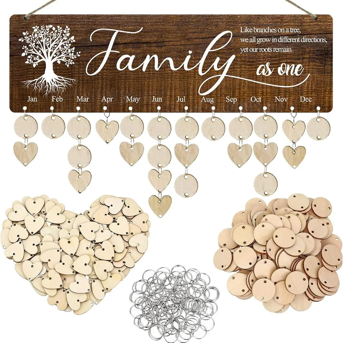 Wooden Family Birthday Calendar Board, 1 Set DIY Wall Hanging Calendar Plaque, Wall Calendar Planner, Wall Decor for Home Office, Gift for Anniversary, Birthday, Holiday