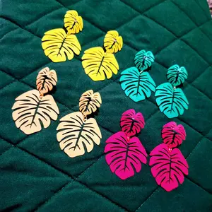 Tropical Leaves Multi-colored Earrings 4 Pairs/Set
