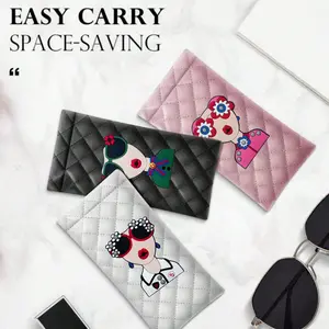 Portable Squeeze Automatic Closure Eyeglass Case, PU Leather Soft Sunglasses Bag, Cartoon Goddess Design, Multi-Functional Storage Pouch