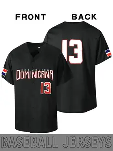 Dominicana #13 Classic Red Retro Baseball jerseys, Loose Fit Embroidered Button-Up, Short Sleeve Casual Wear for Sports & Daily Use, Baseball Shirt
