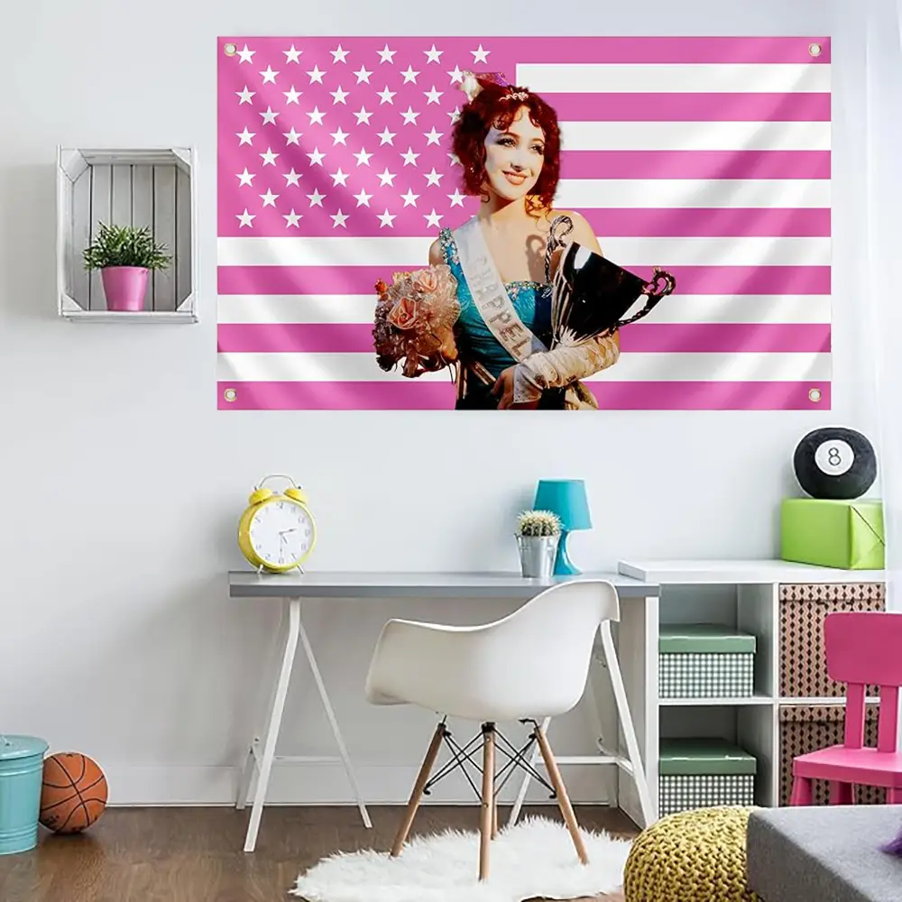 Chappell Star Roan Pink American Flag 3x5ft Hanging Tapestry with Brass Grommets, Home Decor for College Dorm, Fan Party Decoration, Girls' Room Gift for Birthdays