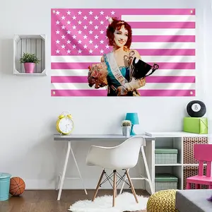 Chappell Star Roan Flag Pink American Flag 3x5ft Girls Tapestry for College Dorm Fan Party Concert Decoration with Brass Grommet Room Gift Flowers Birthday