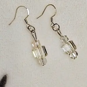 Simple Handmade Clear AB Square Glass Beaded Earrings for Women