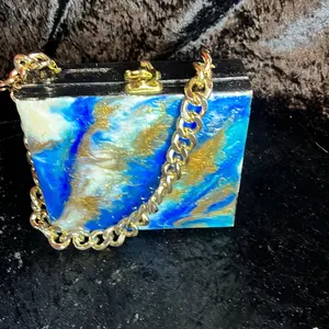 upcycled fashion wooden box with resin art lid purse