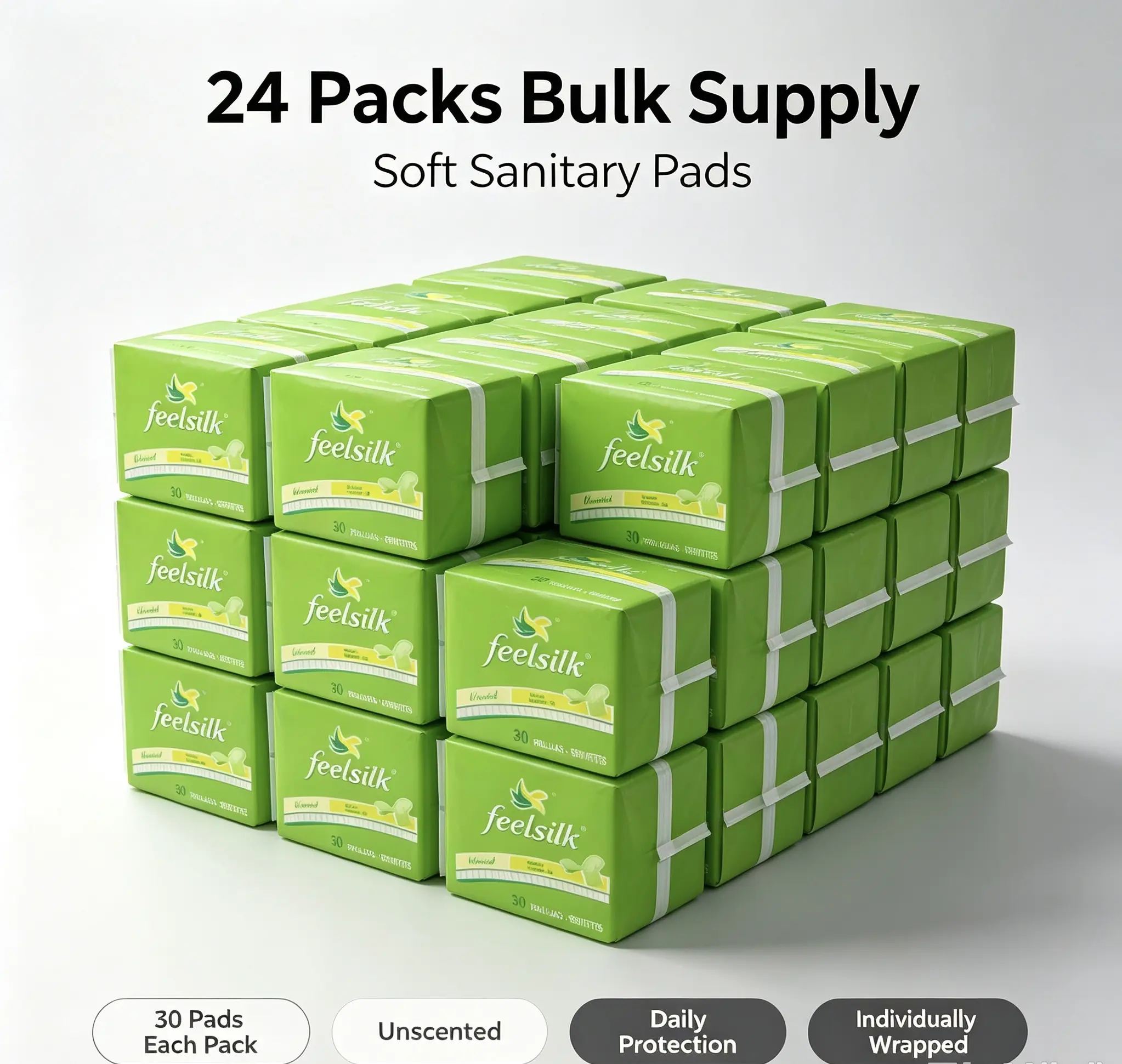 Feelsilk Unscented Women's Panty Liners, 24 Packs (30-Count Per Pack, Total 720 Pads) - Soft, Breathable, Thin Daily Feminine Hygiene Supplies for Light Flow Protection
