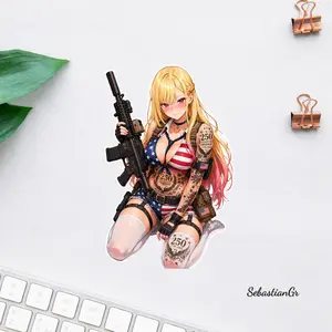 Marin Kitagawa Patriotic Tactical Girl Sticker, America 250th Anniversary Anime Decal, USA Freedom 1776–2026