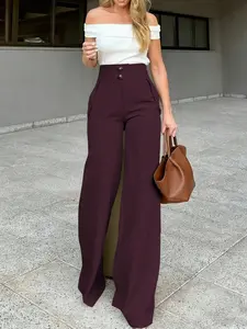 Women's High Waist Wide Leg Pants, Casual Commuter Style, Pure Color Elegant Suit Pants, Daily Wear, Fashion, New Arrival 10265