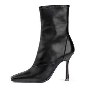 VIMISAOI Womens Ankle Boots Square Toe Stiletto Heel Side Zipper Pull On Trendy Comfortable Casual Party Wedding Office Ankle Boots