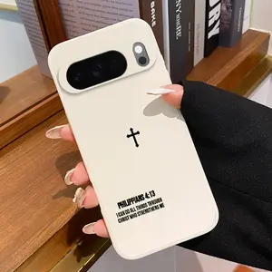 Rounded Edge Phone Case for Google Pixel 10 9 8 7 Pro A XL Cross of Faith Pattern Anti-Scratch Shockproof Soft Liquid Silicone Protective Cover Smartphone Casing