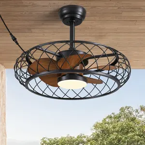 Outdoor Ceiling Fan with Light, Waterproof Gazebo Hanging Fan with Remote/APP Control, Plug in Caged Ceiling Fan with 3CCT 6-Speeds for Patio Porch Pergola(Walnut)