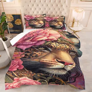 Floral and animal pattern quilt, including 1 quilt and 1 or 2 core-free pillowcases, suitable for home or dormitory decoration, very suitable as a moving gift