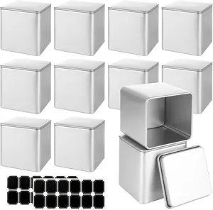 12 Pack 3Oz Square Tins, Square Tin Can, Small Tea Tin Canisters, Loose Leaf Tea Containers with Airtight Lids, Tea Containers for Loose Tea, Herbs, Coffee, Cube Sugar
