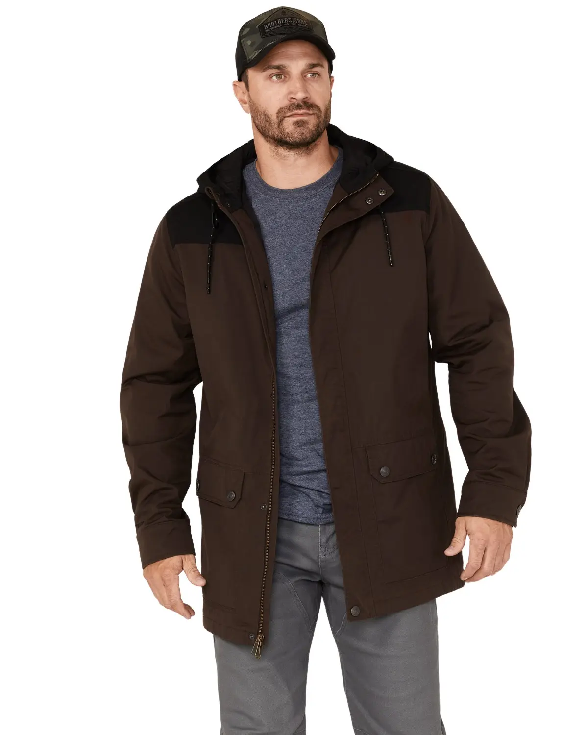 Brothers And Sons Men's Men'S Waxed Canvas Cruiser Hooded Jacket - Basfa22o07-Dkbrn