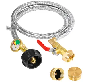 Propane Tank Adapter,Tanks,Upgrade 3 FT/36 Propane Tank Refill Adapter Stainless Steel Hose with Gauge and ON-Off Control Valve, 2 Caps refill propane