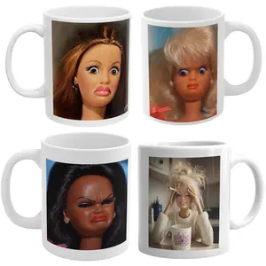 Barbie Disgusted Doll Face Ceramic Coffee Mug, (11oz, 15oz) Funny Meme Cup, Ugly, Funny Coffee Mug, Gift For Coworker, Family, Best Friends, Christmas Gift  - bbe10002 Ceramic Classic Beverage Drinkware Stylish Rack
