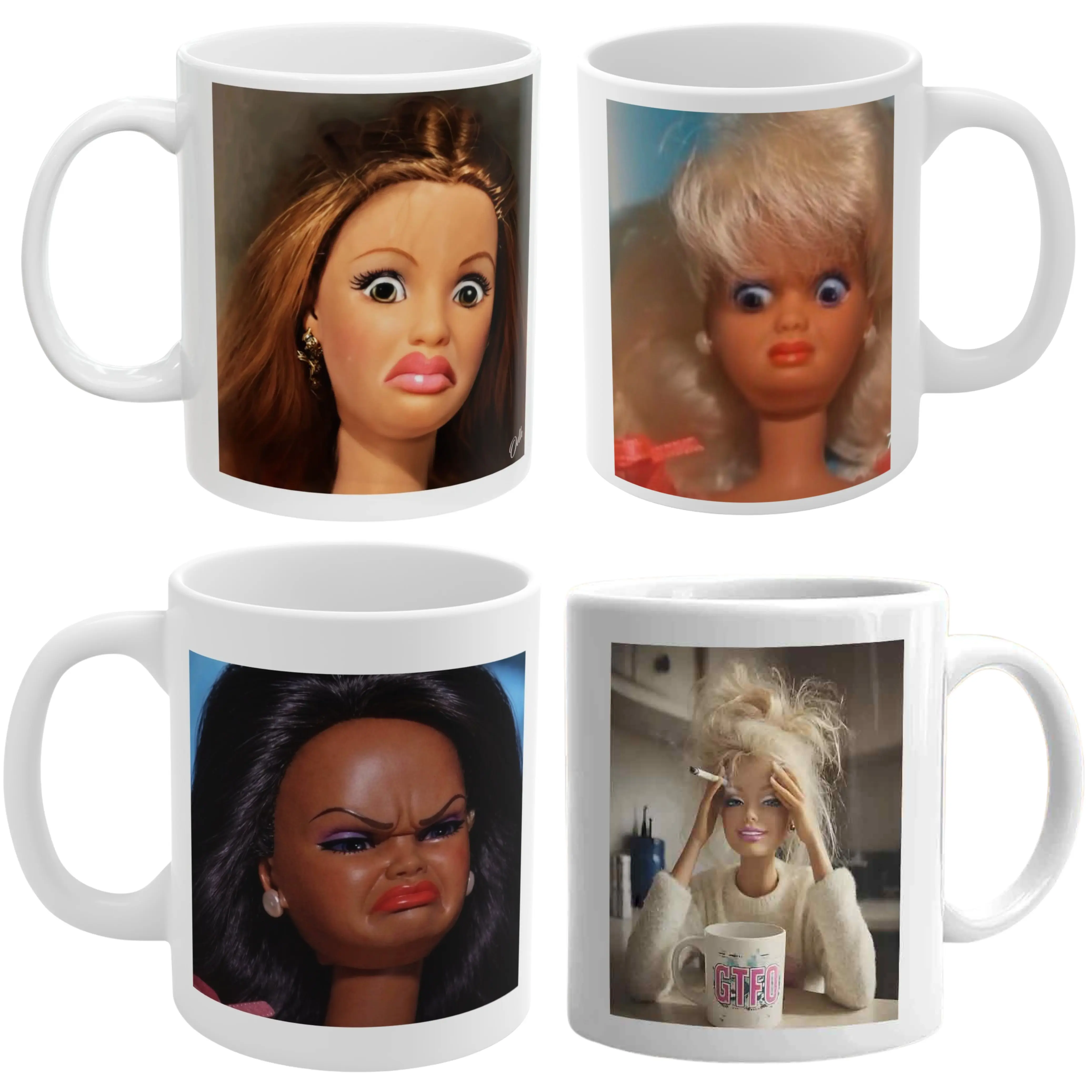 Disgusted Doll Face Ceramic Coffee Mug, (11oz, 15oz) Funny Meme Cup, Ugly, Funny Coffee Mug, Gift For Coworker, Family, Best Friends, Christmas Gift  - bbe10002 Ceramic Classic Beverage Drinkware Stylish Rack