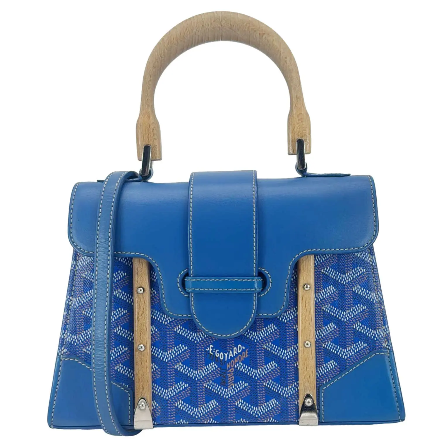 Pre-owned Goyard Coated Canvas and Leather Shoulder Bags Saigon Mini Chevron Print Coated Canvas Top Handle Shoulder Bag Blue