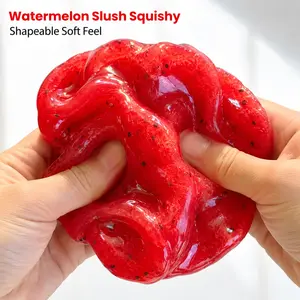 Watermelon Ice Smoothie Slime Squishy Toy, Press-to-Dent Design, Crunchy ASMR Sound, Stretchy Moldable Squishy Fidget Stress Ball, Fun Desk Toy Gift for Teens Adults Students