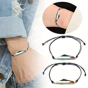 Palestine Flag Map Bracelet for Men Women, Adjustable Palestinian Flag Bracelets Braided Rope Bangles