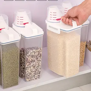 4pcs 5LB Airtight Food Storage Containers with Measuring Cup & Flip-Top Lids - BPA-Free Plastic Grain Dispenser Bins for Rice, Cereal, Flour, Pet Food - Stackable Kitchen Pantry Organization, Food Storage Organizer, Clear Container