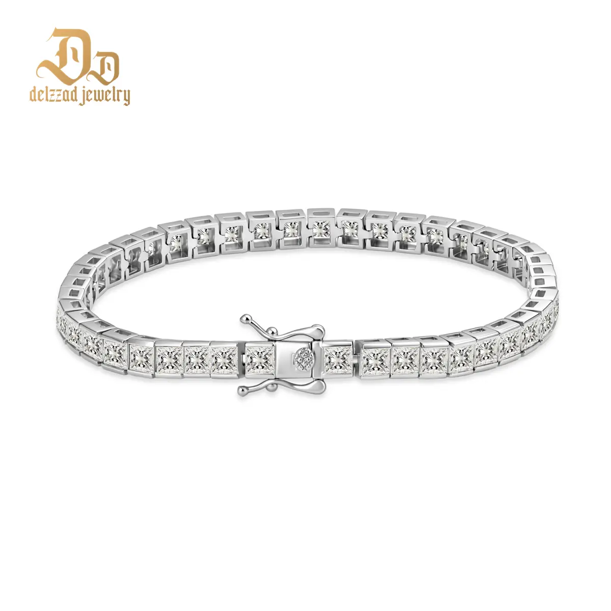 Delzzad Sunlit Mosaic Bracelet Princess Cut Tennis Bracelet Synthetic Moissanite Bracelet Jewelry Copper Chain Perfect Birthday Engagement Wedding Anniversary Christmas Gifts