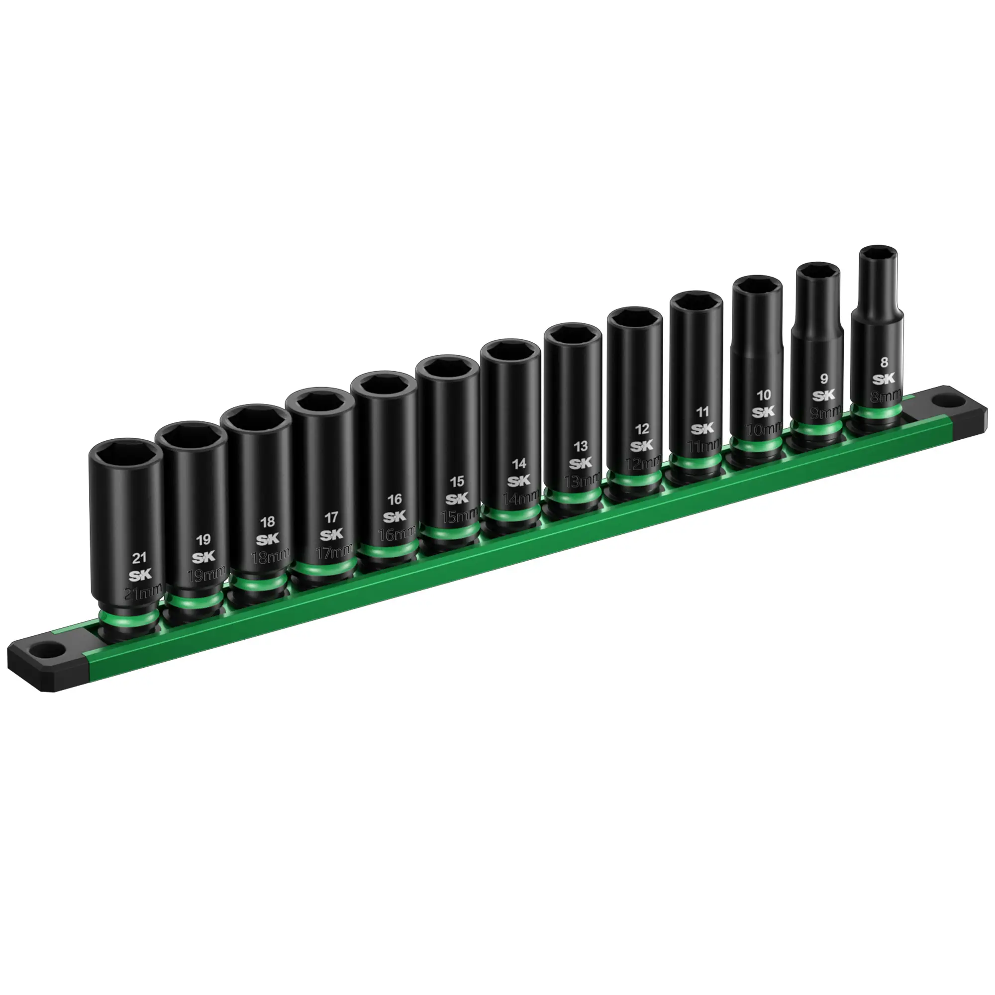 #summersale SK 3/8" Drive Impact Socket Set, Deep Metric Sockets, 13-Pack 8 to 21mm, Premium CR-MO Steel, SureGrip 6 Point Design, with Aluminum Socket Organizer