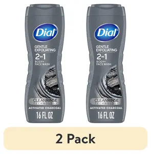 (2 Pack) Dial Men, 2 in 1, Body and Face Wash, Gentle Exfoliating, Activated Charcoal, 16 Oz Henkel