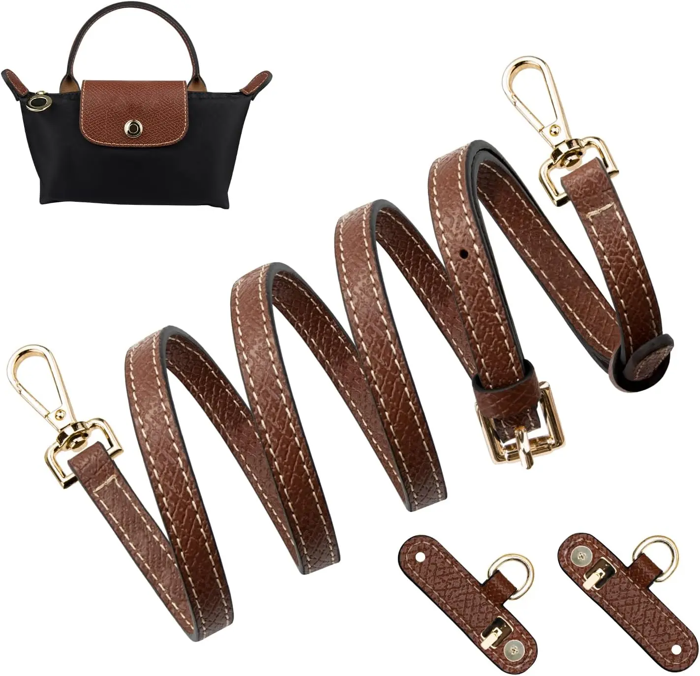 Crossbody Strap for Longchamp Mini Bag, Strap Kit for Long Champ Le Pliage(Width:11mm,Color:Brown&Gold)Gift.
