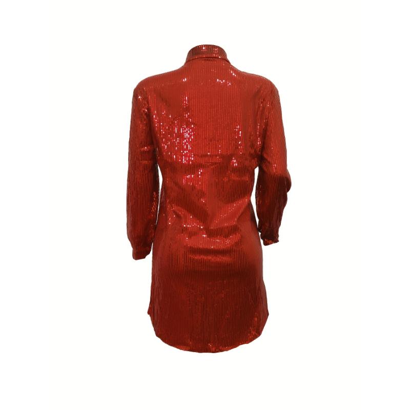 Elegant Women'S Fashion, Sparkling Loose Button-Up Shirt - Black, Lapel Collar, Perfect for Spring/Fall, Adult Casual Attire, Stylish Adult Clothing | Sparkling Embellishments | Detailed Button Closure Fabric Spandex shirts  women cute  summer  top