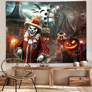 Halloween Horror Circus Tapestry -  Carnival Design for Living Room Decor, Polyester Indoor Tapestry without Electricity