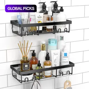 Bathroom Storage Rack Set, 2-Count Punch-Free Wall-Mounted Adhesive Shower Shelves, Modern Multipurpose Home Organizer for Bathroom and Kitchen, Bathroom Organizers, Bathroom Accessories Set #GLOBAL PICKS