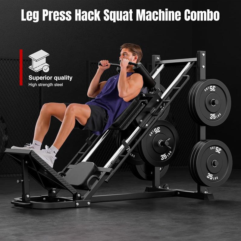Dripex Leg Press Machine – Home Gym Leg Press & Hack Squat Combo, Adjustable, Roller Bearing, 4 Weight Plate Holders for Full Lower Body Workout