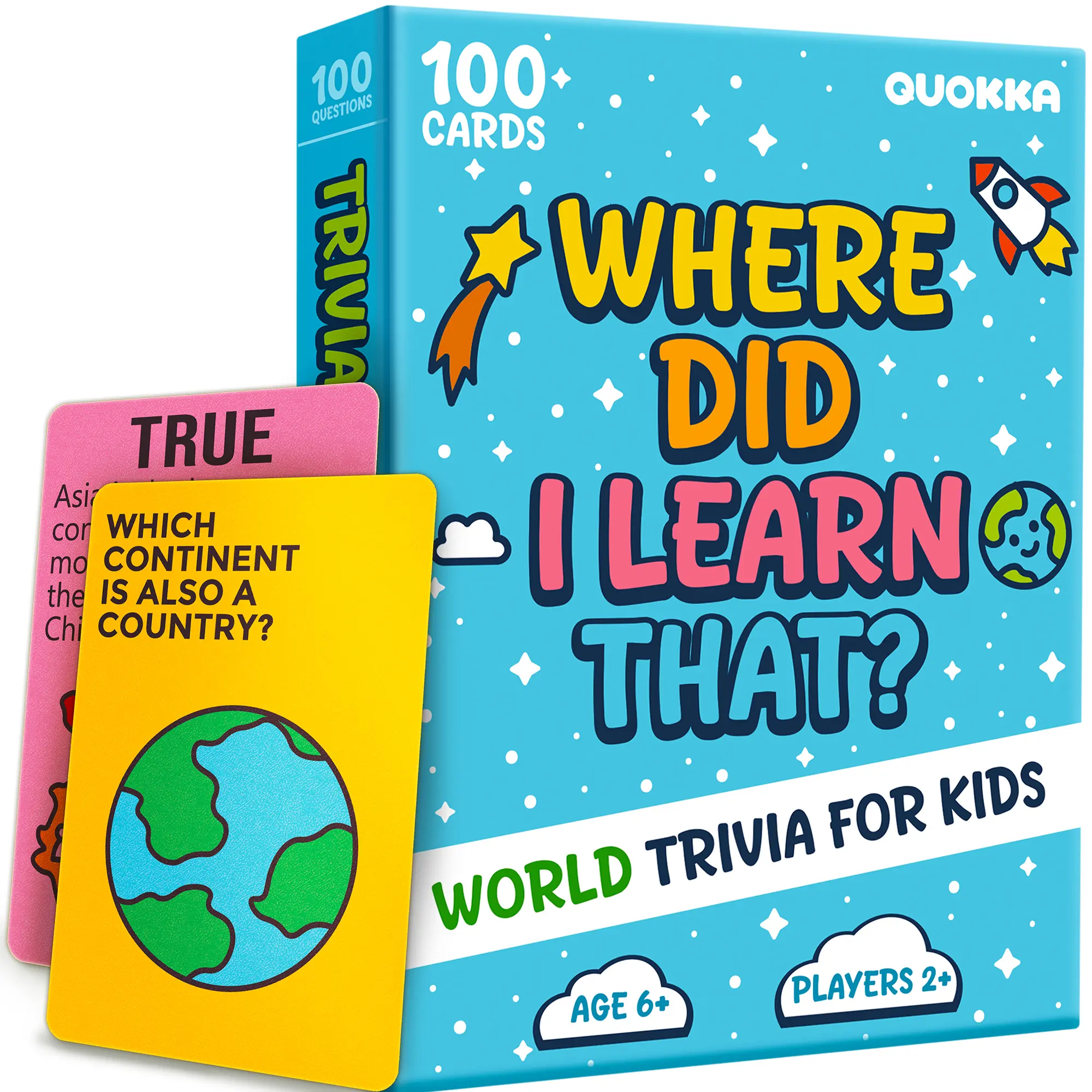 QUOKKA World-Themed Trivia Card Game for Kids (Age 6+), 100 Trivia Questions & Quiz Cards for Family Game Night, 2+ Players with Geography, Culture & Fun Facts, Family Tabletop Games
