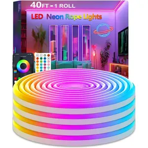 40Ft Neon Rope Lights,Flexible Led Rope Lights Control with App/Remote,Multiple Modes Rope Lights,IP67 Outdoor ,Music Sync Light Strip for Bedroom